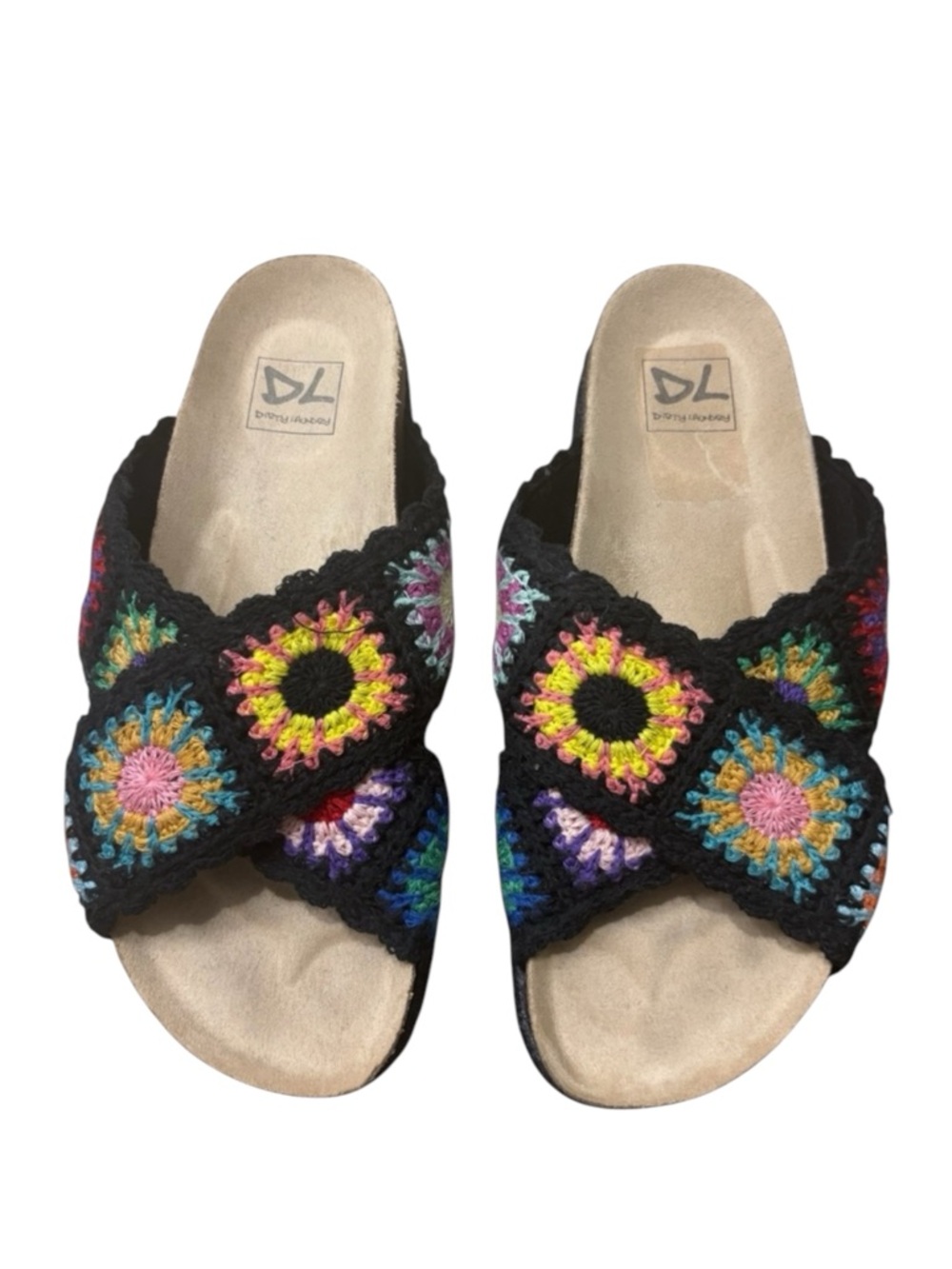 DIRTY LAUNDRY Women’s Play Platform Slide Multicolor Crochet Sandals Size 7.5